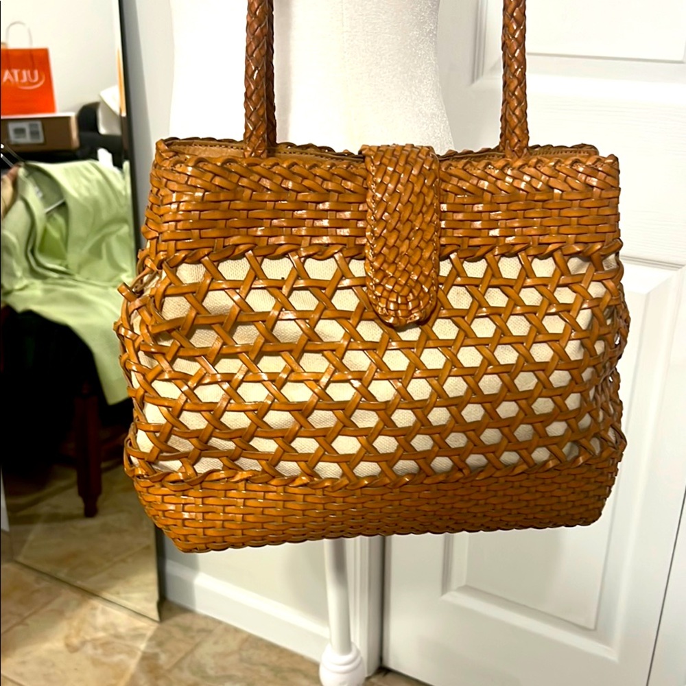 Leather Woven Tan and Cream Women's Bag